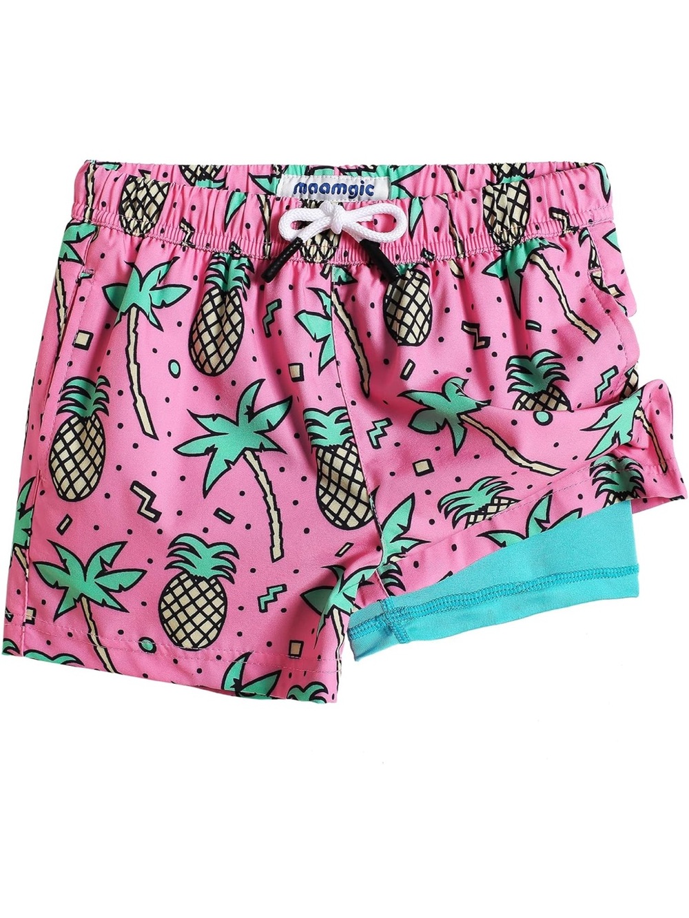 maamgic Boys Swim Trunks with Compression Liner Toddler Stretch Swim Shorts